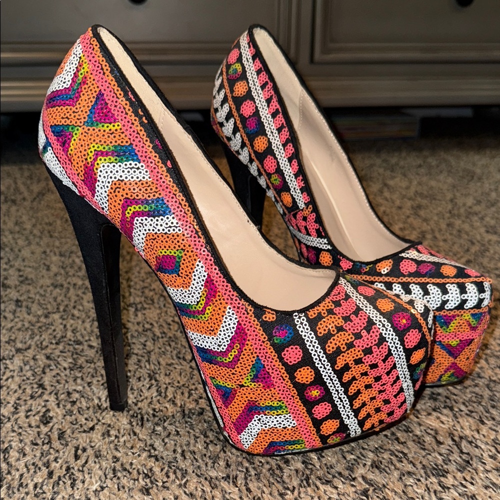 Colorful Patterned Platform Heels - image 1